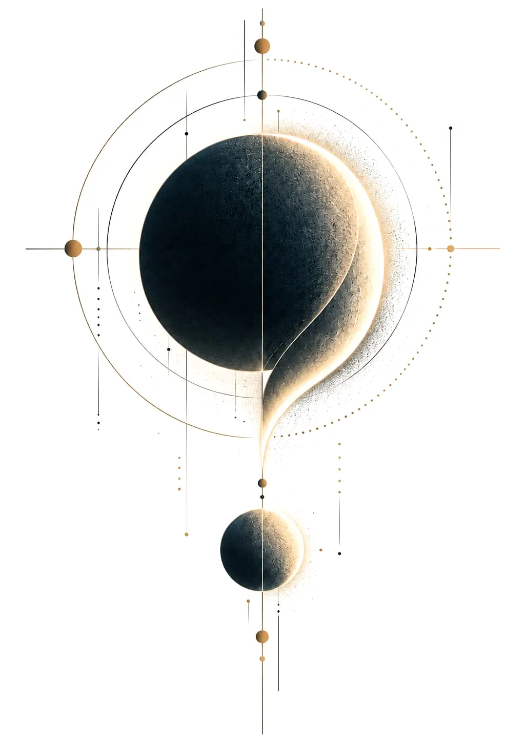 Ilustración de la cubierta: un signo de interrogación formado por dos astros, uno grande y otro pequeño, entre órbitas de color cobre.